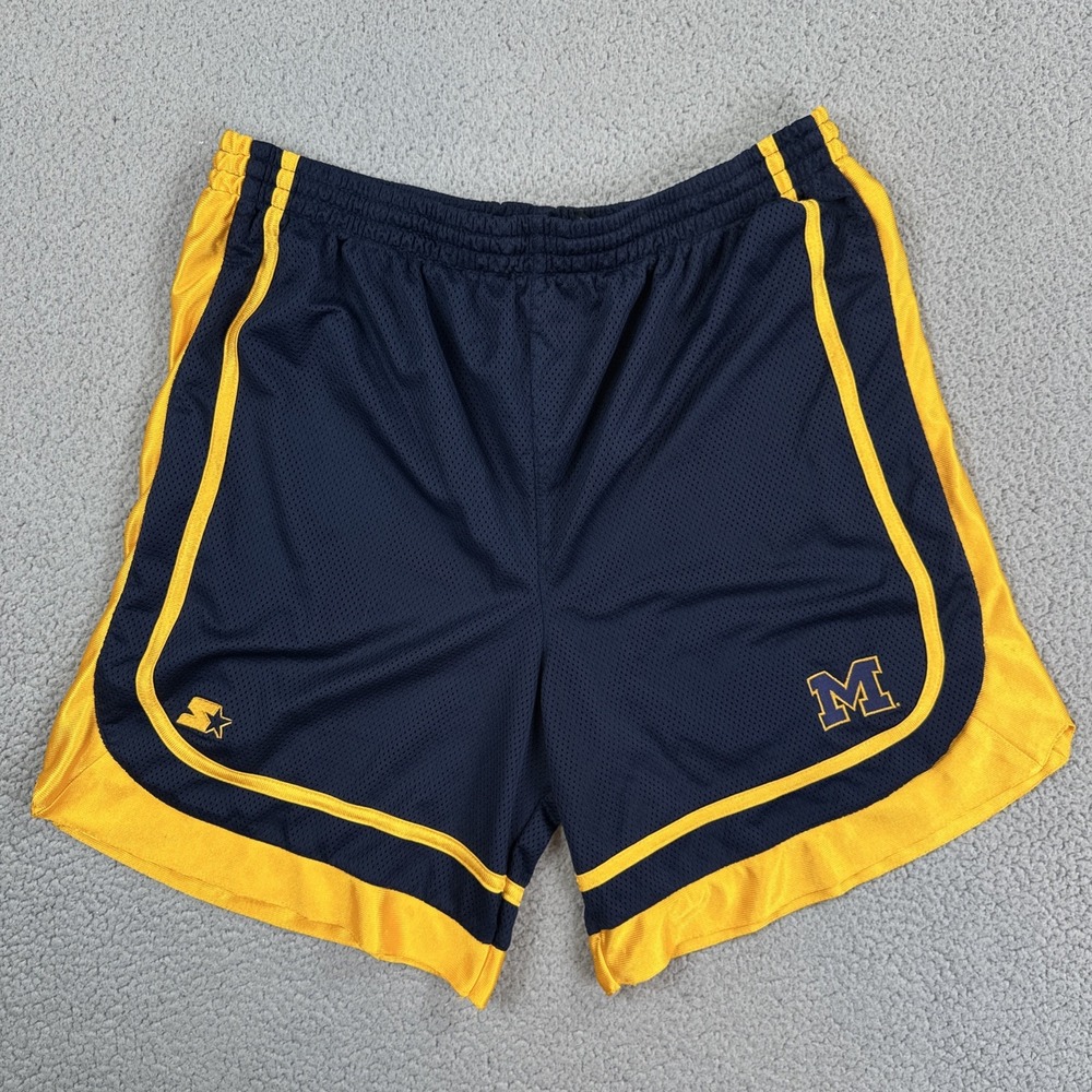 VTG Starter Michigan Wolverines Basketball Shorts Men XL Blue Maize Dazzle Shiny